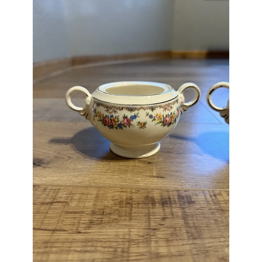 Vintage Crown Potteries Co Garland Cream and Sugar Set Floral 1950 Made In USA